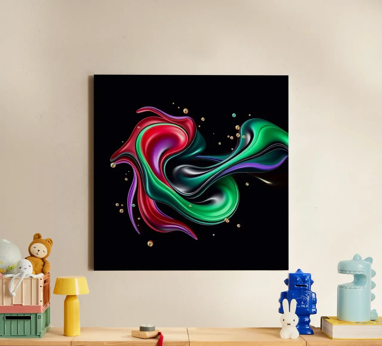 Kleurrijke golven op een zwarte achtergrond canvas met Baklijst van BenCoStyle
