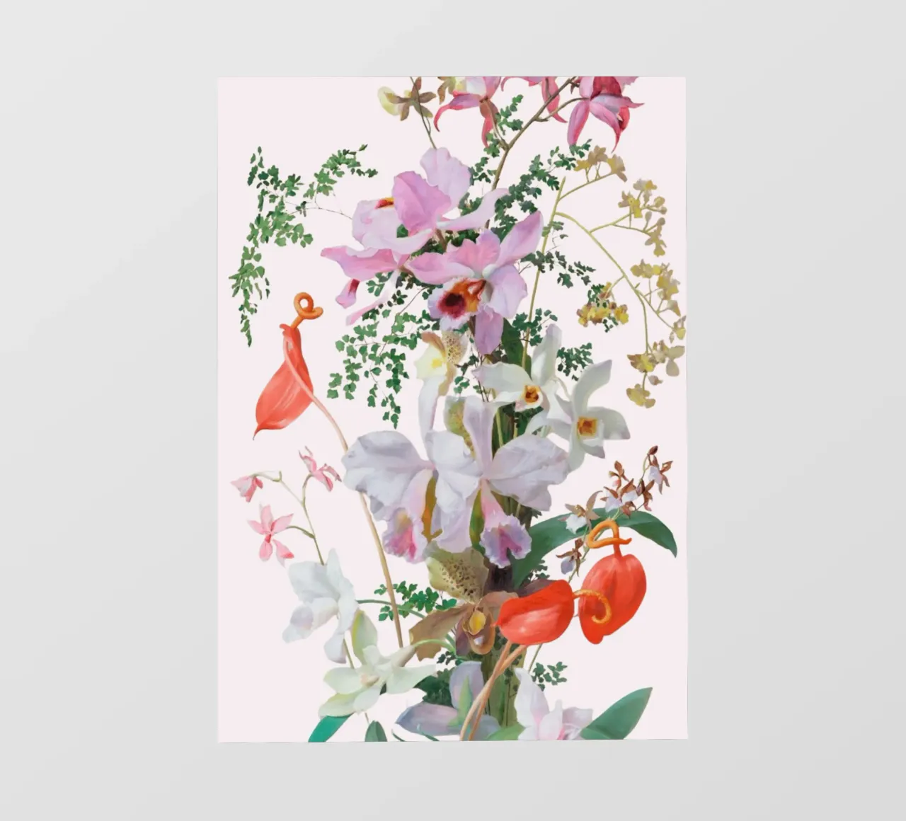 Illustrazione botanica Orchidea e Felce - Rosa telo in pvc da vintagepod