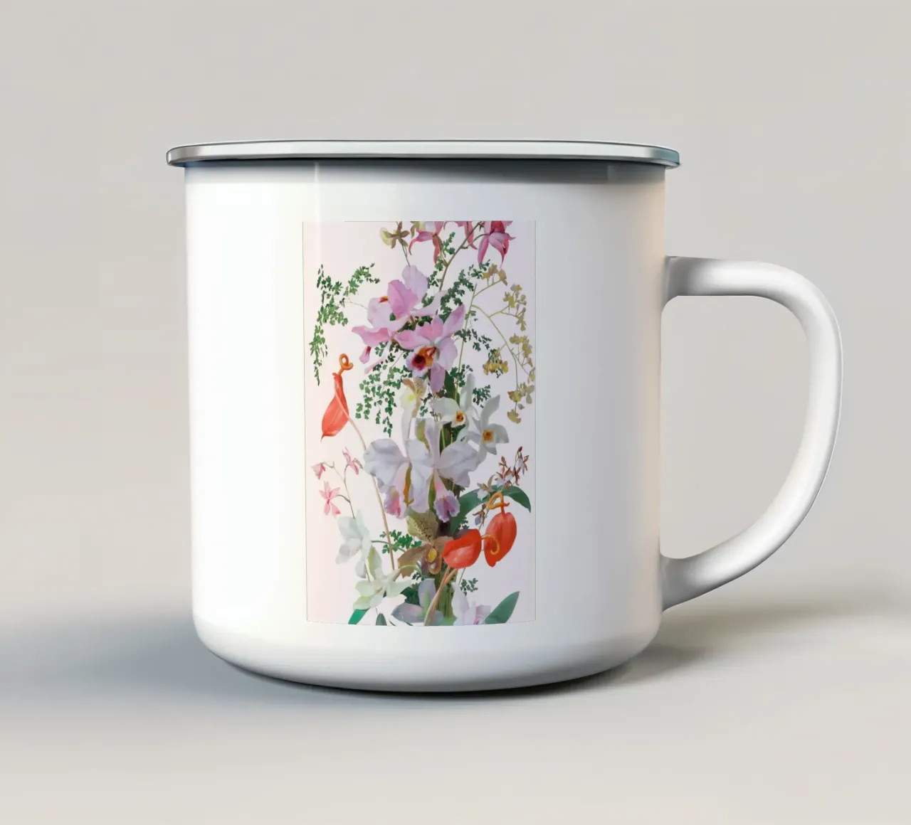 Illustrazione botanica Orchidea e Felce - Rosa tazza in smalto da vintagepod