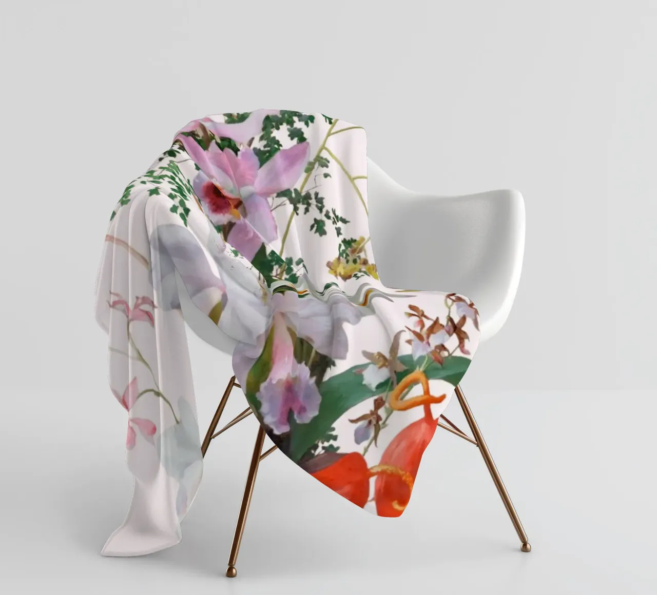 Illustrazione botanica Orchidea e Felce - Rosa coperta in pile da vintagepod