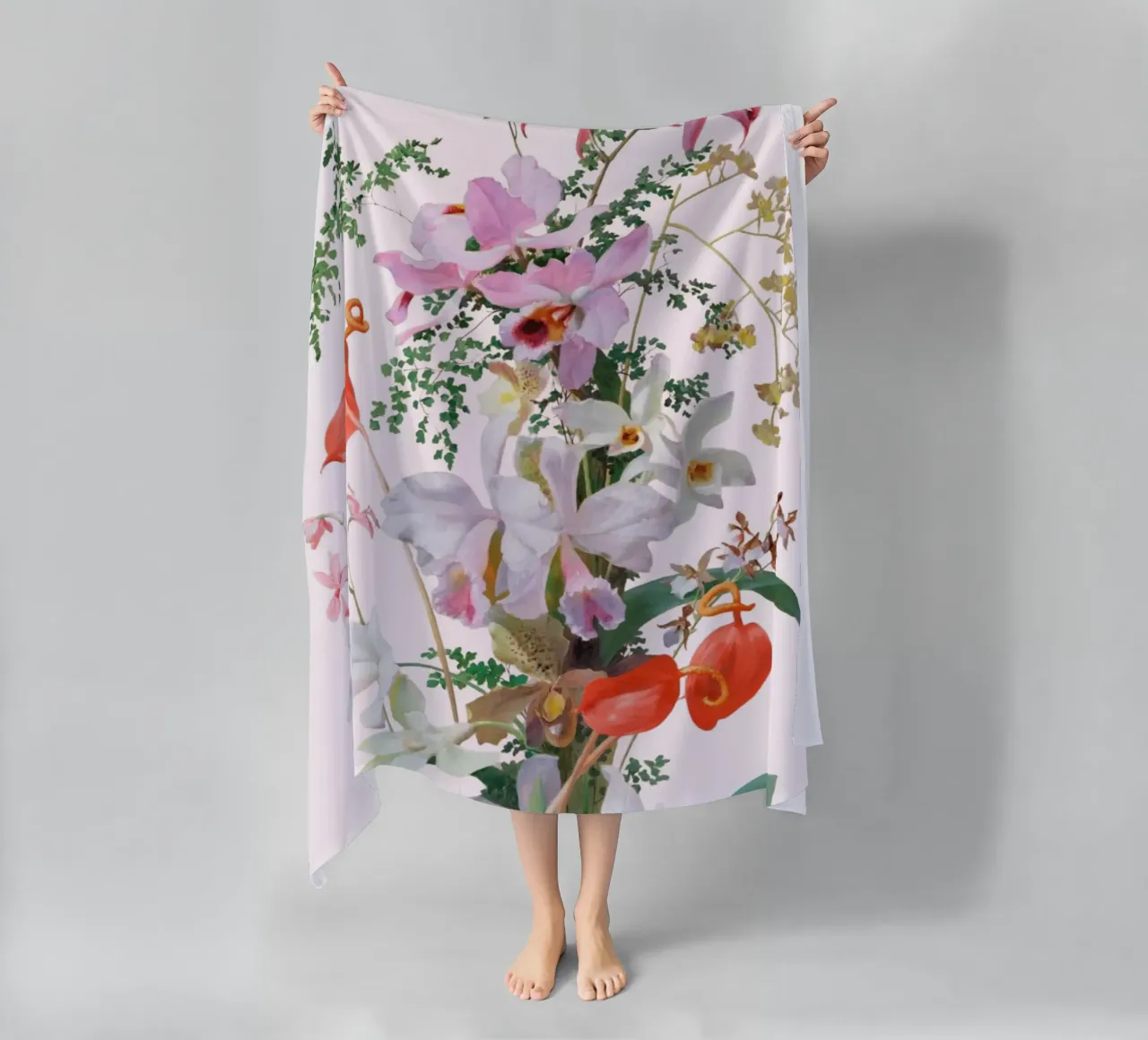 Illustrazione botanica Orchidea e Felce - Rosa telo mare da vintagepod