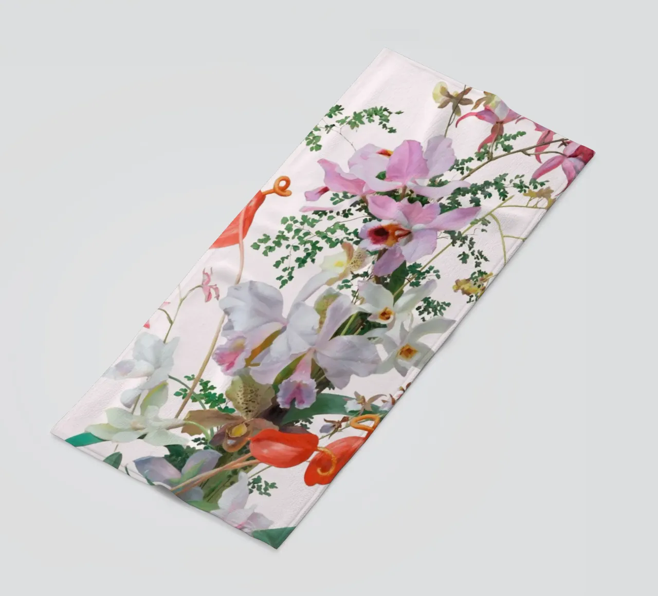 Illustrazione botanica Orchidea e Felce - Rosa telo mare da vintagepod