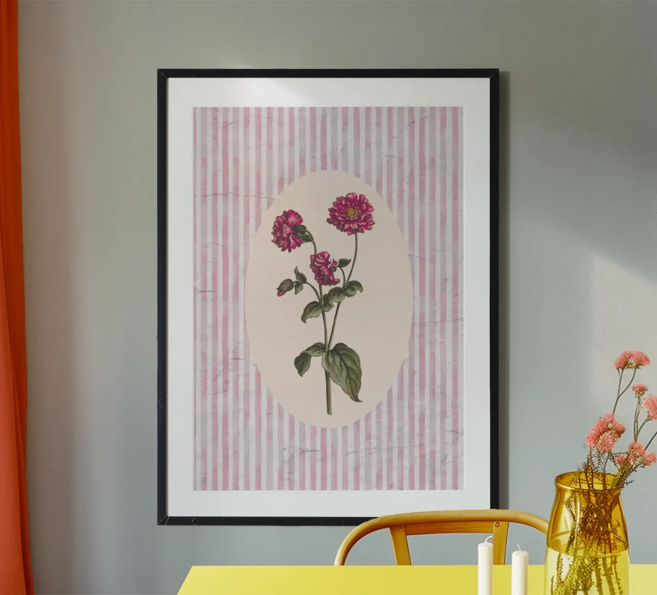 Poster vintage Dahlia Botanical - Pink Stripe poster con telaio in plastica da vintagepod