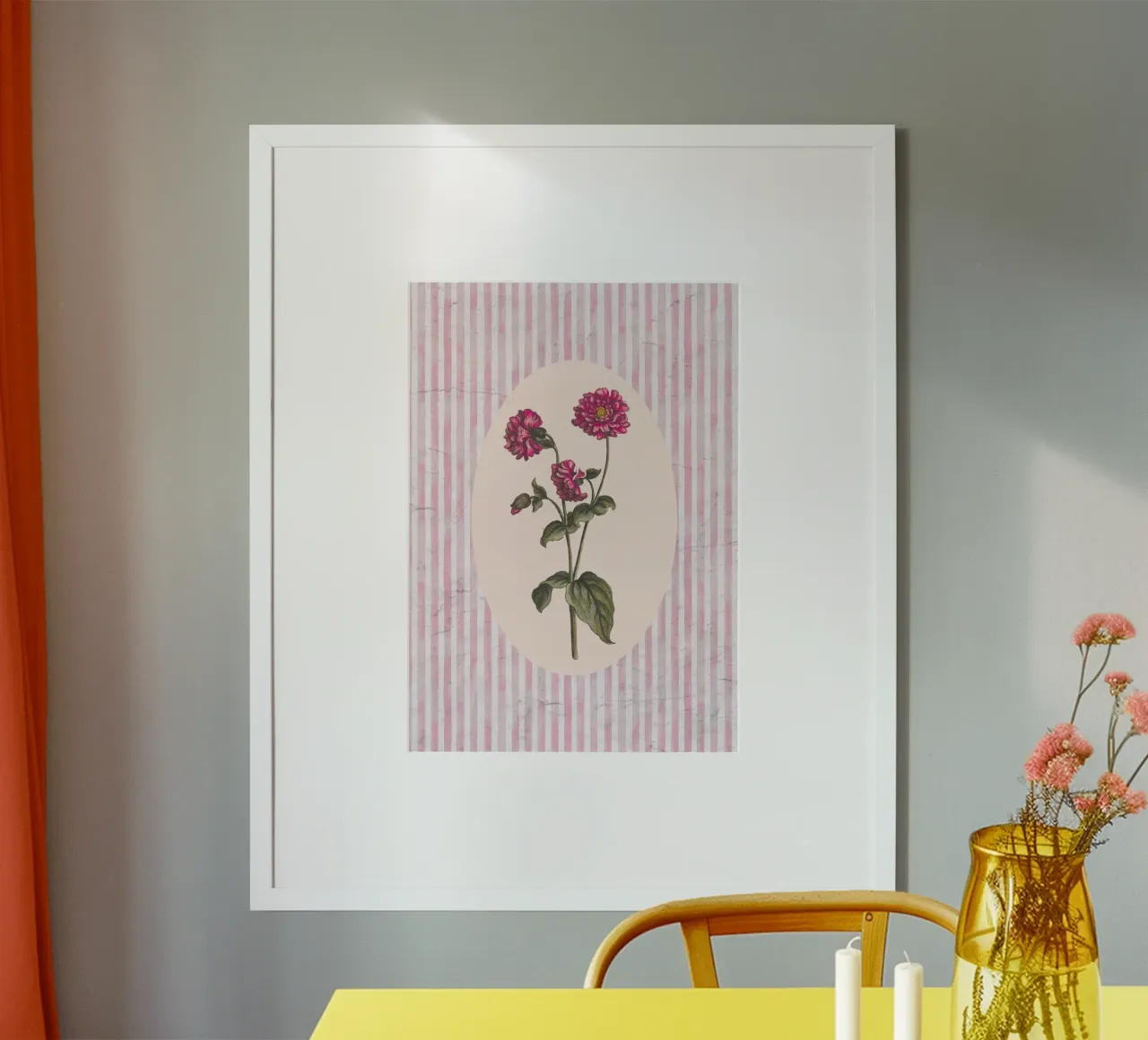 Poster vintage Dahlia Botanical - Pink Stripe poster con telaio in plastica da vintagepod