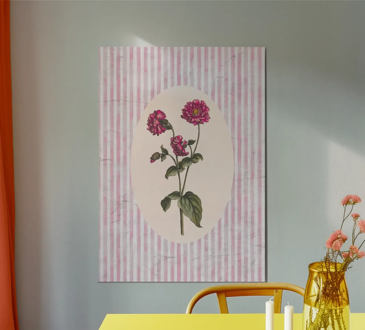 Poster vintage Dahlia Botanical - Pink Stripe poster con telaio in plastica da vintagepod