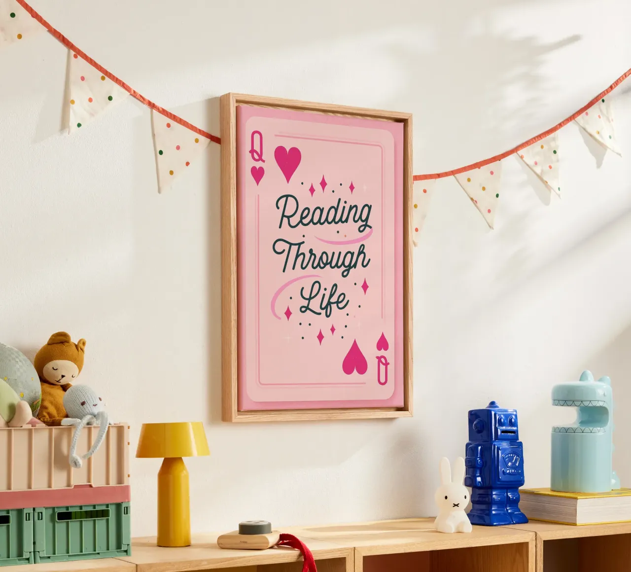 "Reading Through Life" Queen of Hearts Card Print canvas with Floater frame by vintagepod