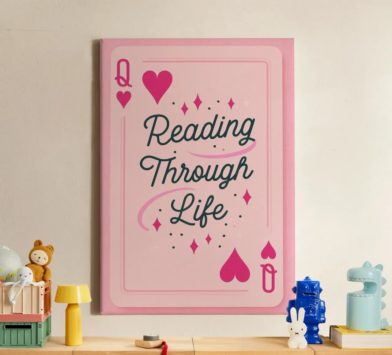 "Reading Through Life" Queen of Hearts Card Print canvas with Floater frame by vintagepod