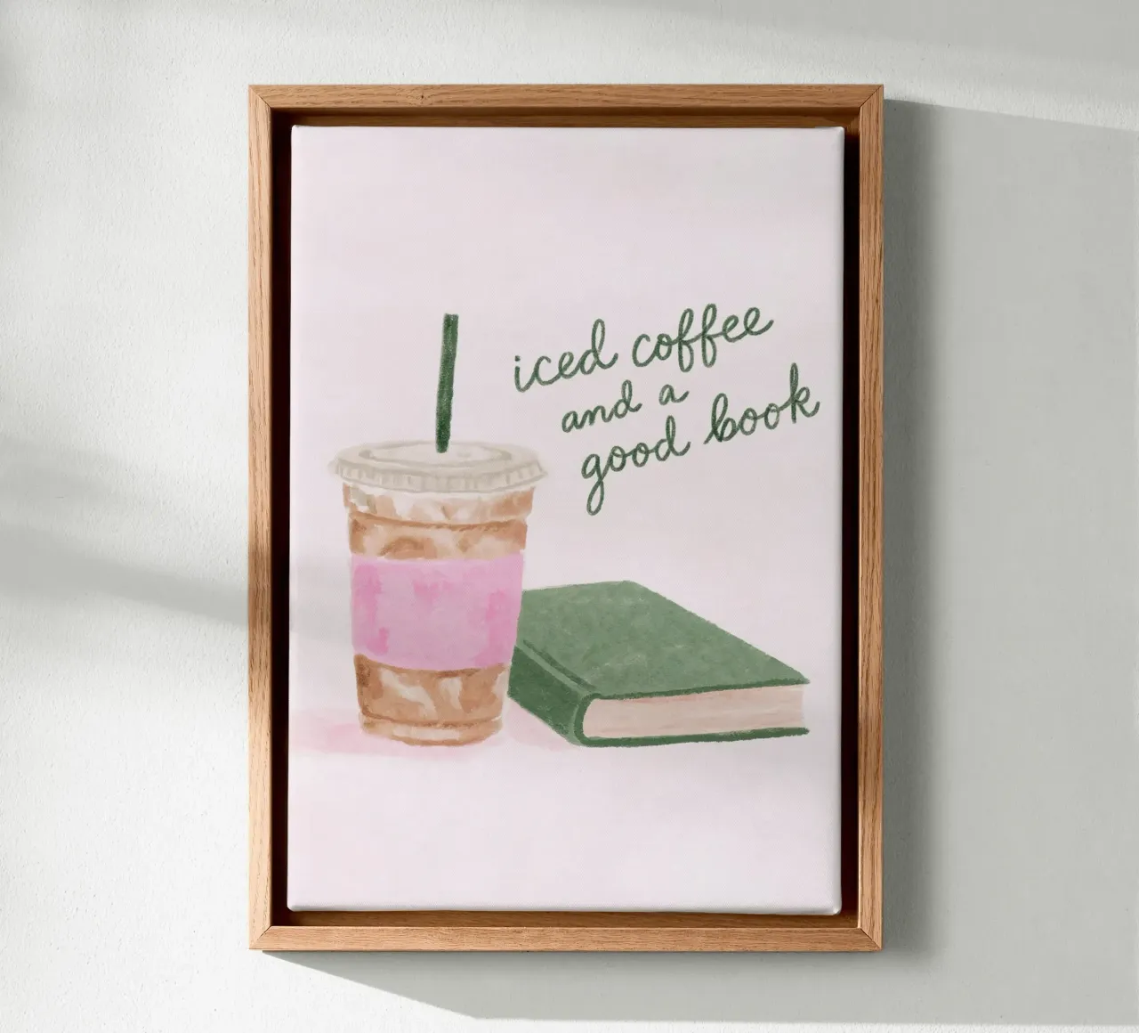 Iced Coffee & Good Book Cozy Vibe Print canvas with Floater frame by vintagepod