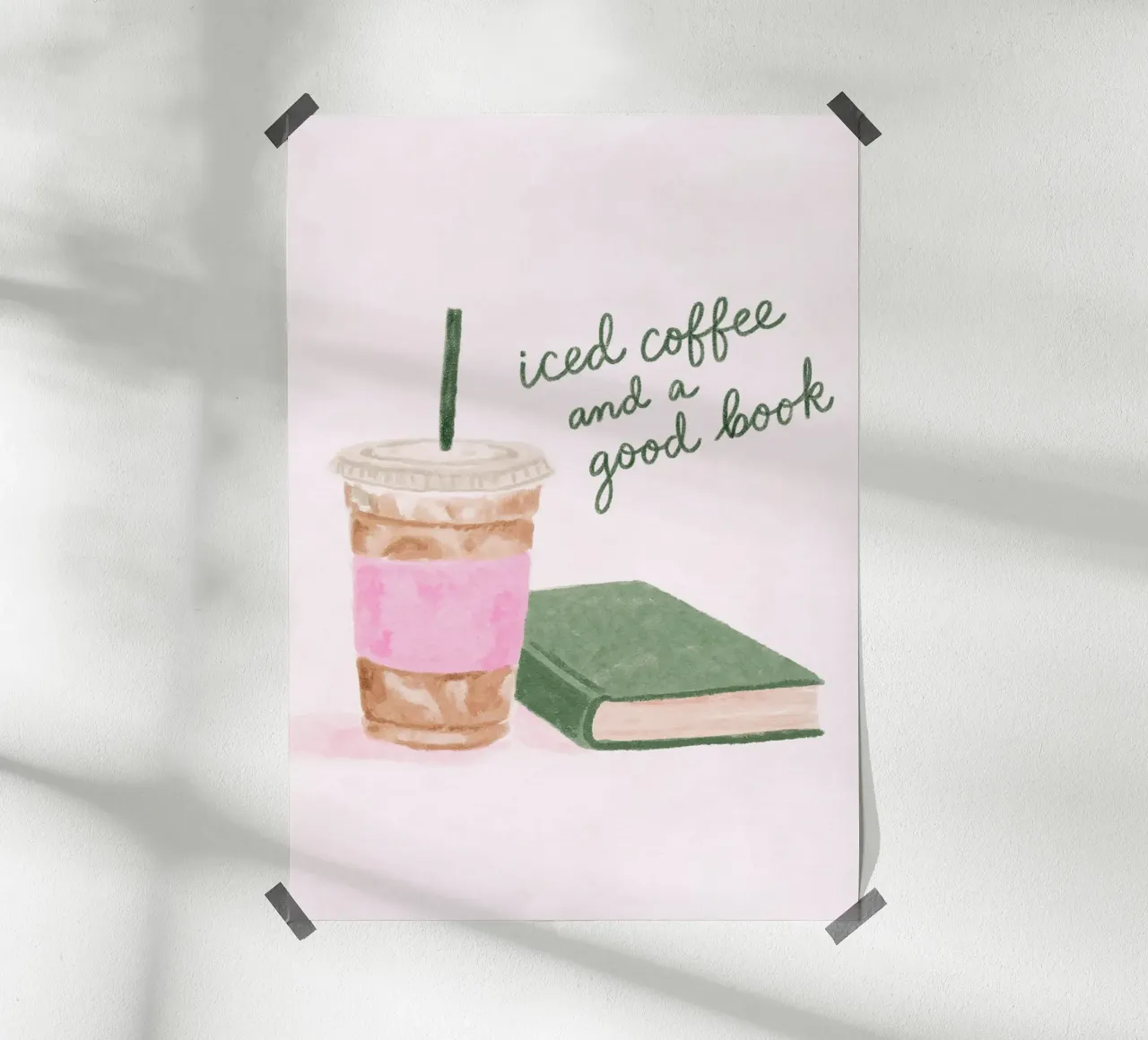 Ijskoffie & Goed Boek Gezellige Vibe Print poster met aluminium frame van vintagepod