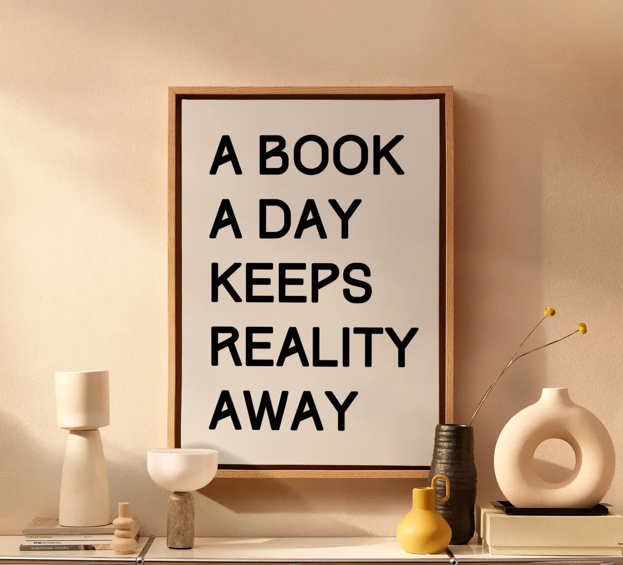 A book a day keeps reality away canvas with Floater frame by PinkCandyWalls