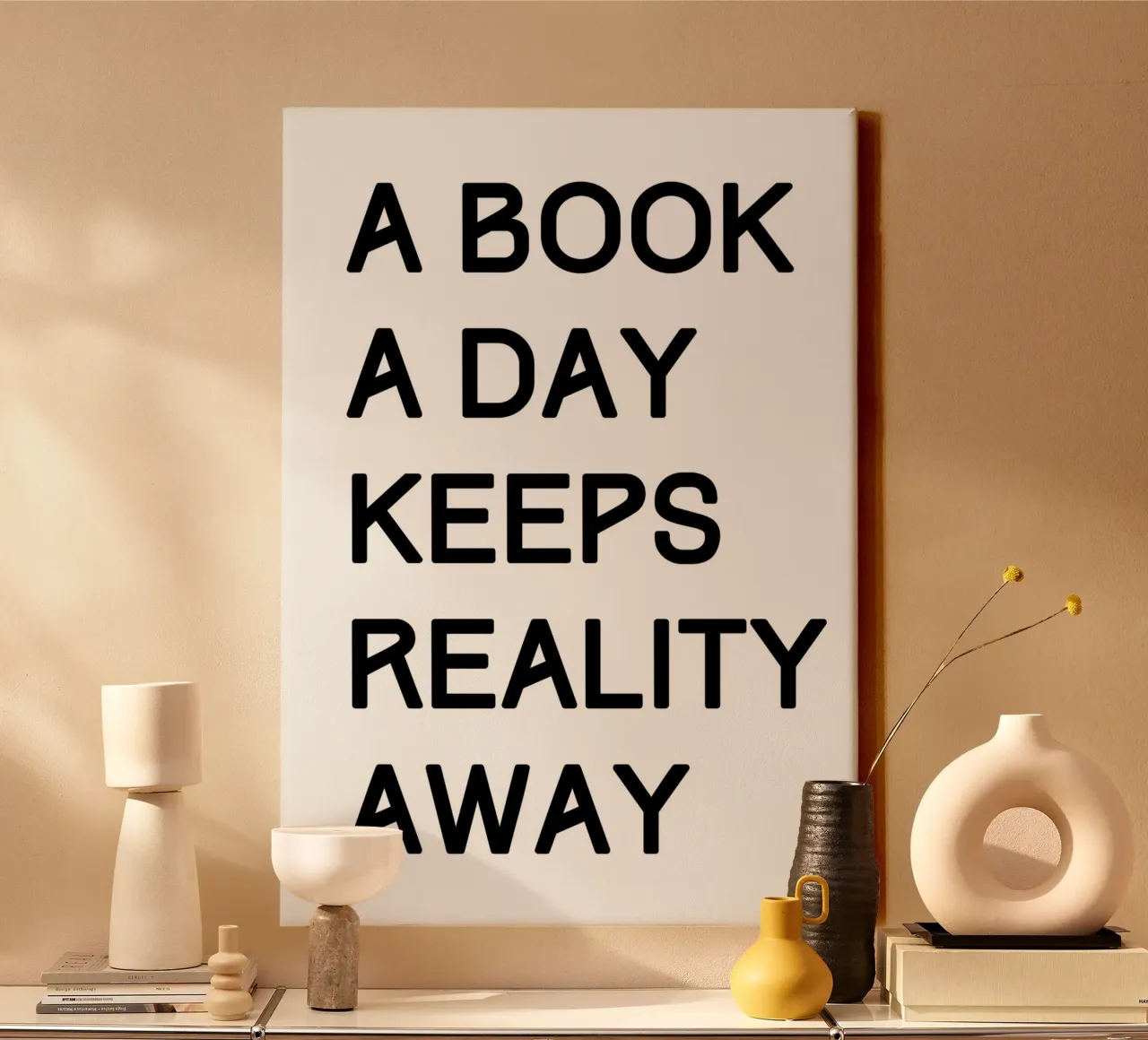 A book a day keeps reality away canvas with Floater frame by PinkCandyWalls
