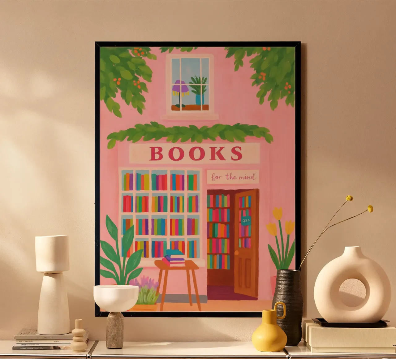 Stampa d'arte sulla facciata della libreria rosa poster da vintagepod