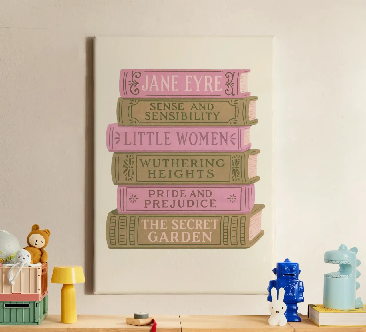 Libro di letteratura classica Stack Aesthetic Print tela con Cornice a cassetta da vintagepod