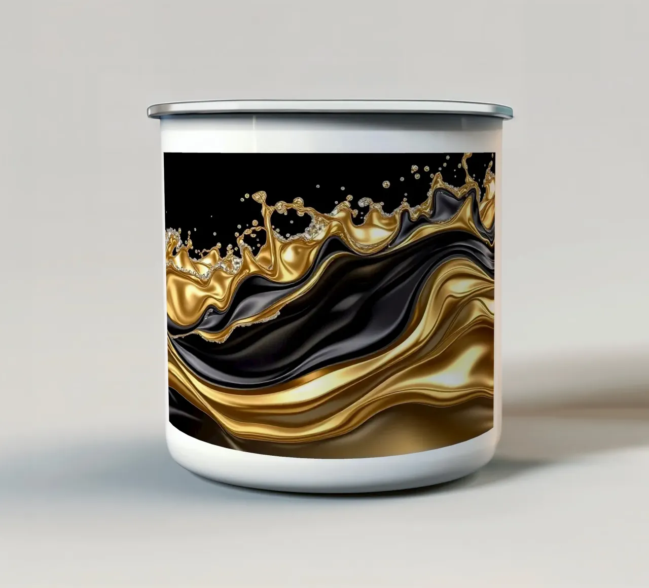 Golven in een gouden ontwerp emaille mok van BenCoStyle