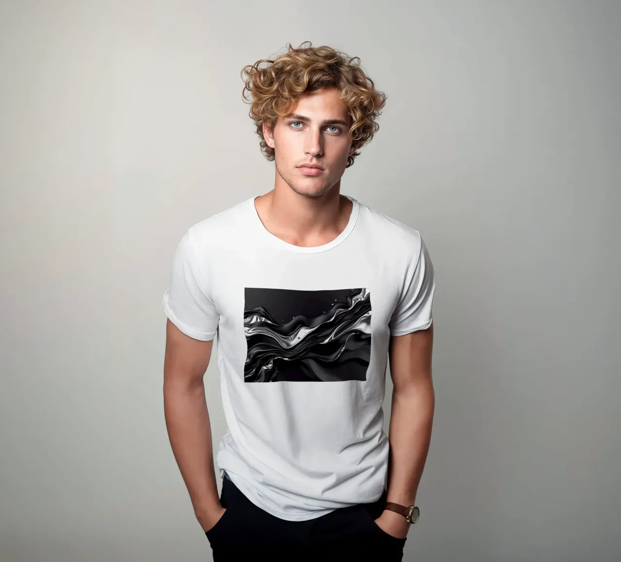 Onde in design nero e argento t-shirt da BenCoStyle