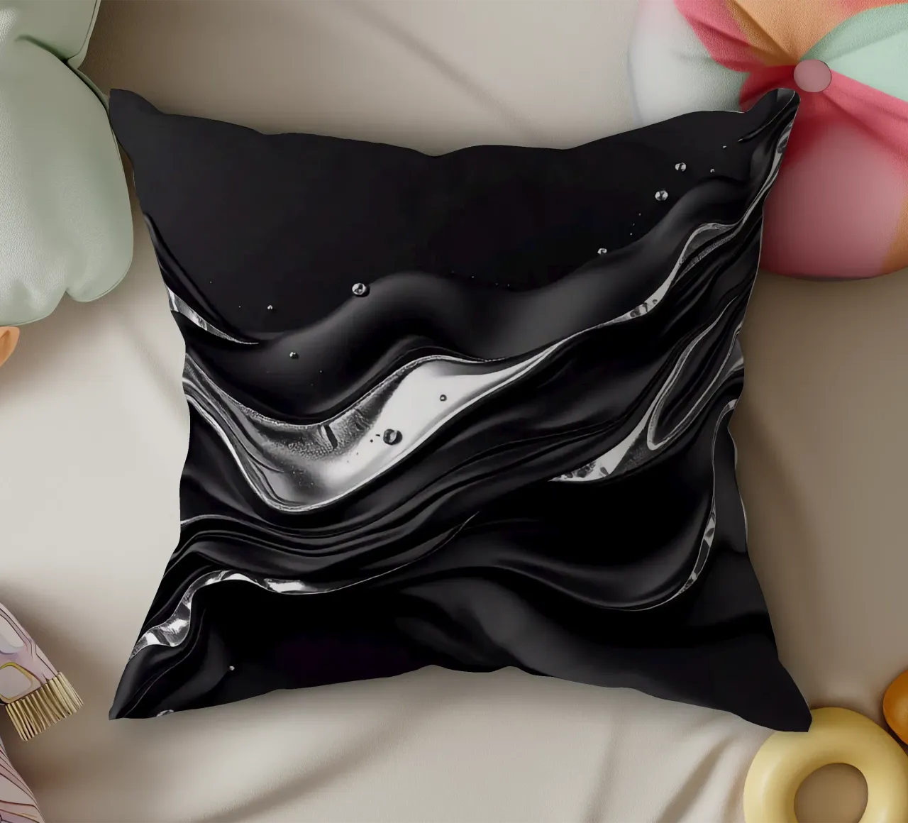 Onde in design nero e argento cuscino da BenCoStyle