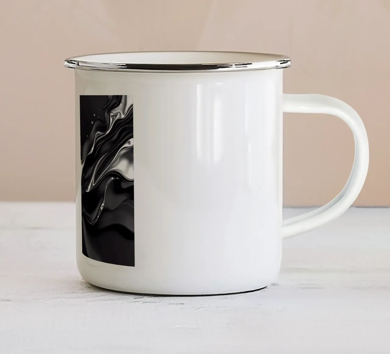 Onde in design nero e argento tazza in smalto da BenCoStyle