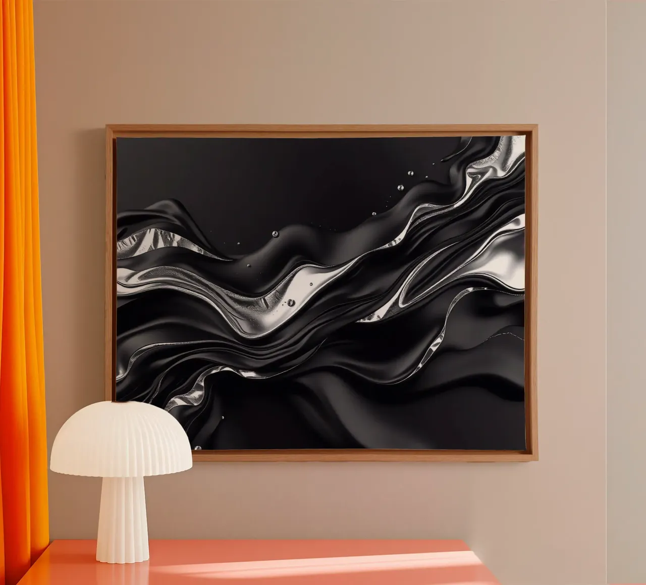 Onde in design nero e argento tela con Cornice a cassetta da BenCoStyle