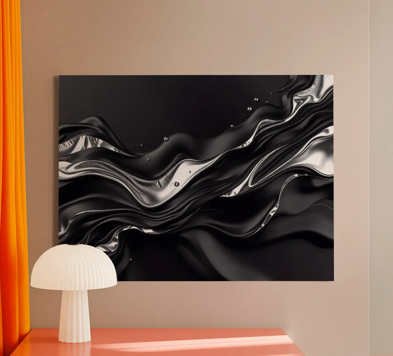 Onde in design nero e argento tela con Cornice a cassetta da BenCoStyle
