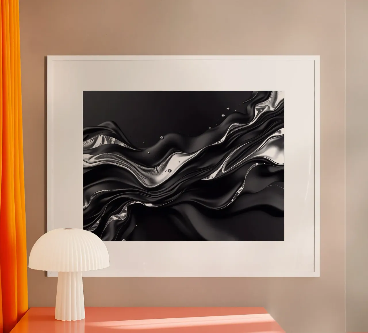 Onde in design nero e argento poster con telaio in alluminio da BenCoStyle