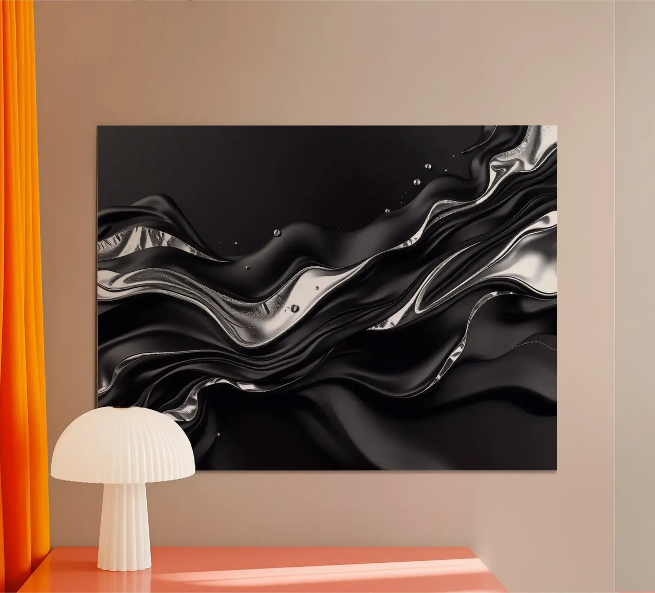 Onde in design nero e argento poster con telaio in alluminio da BenCoStyle