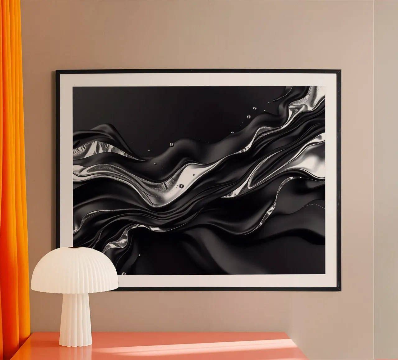 Onde in design nero e argento poster con telaio in alluminio da BenCoStyle