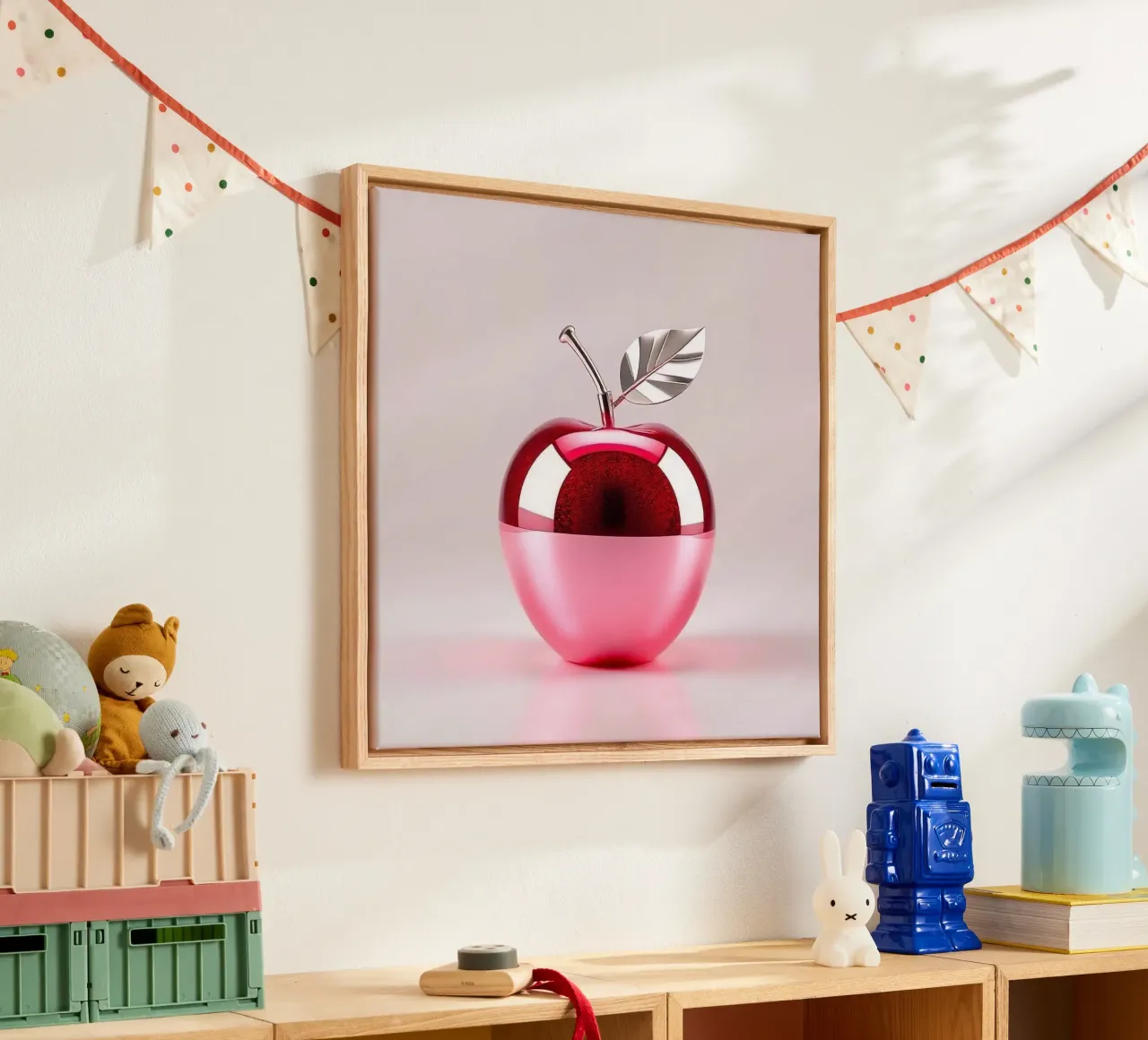 Apfel im futuristischen Design Leinwand mit Schattenfugenrahmen von BenCoStyle