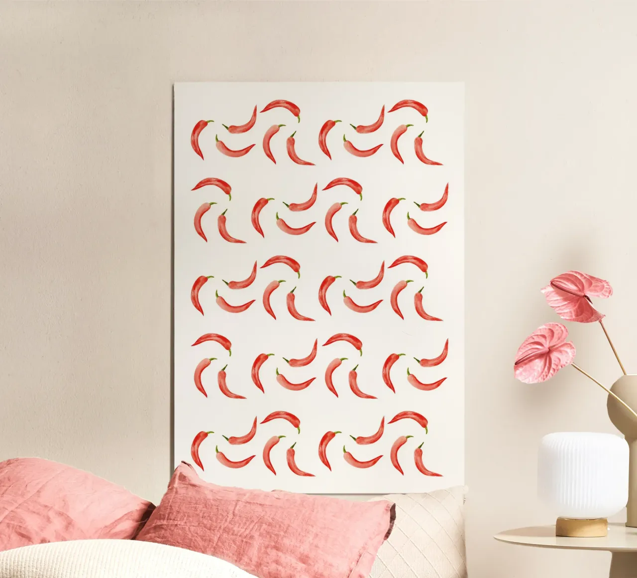 Chili Pattern poster con telaio in legno da kathrinmay