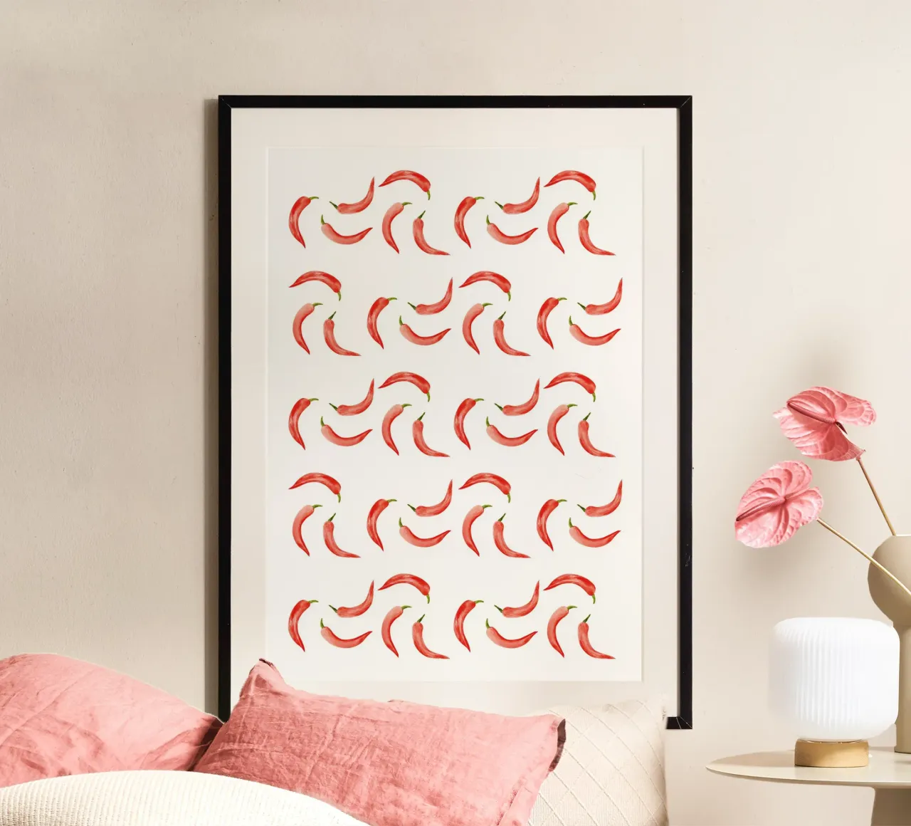 Chili Pattern poster con telaio in legno da kathrinmay