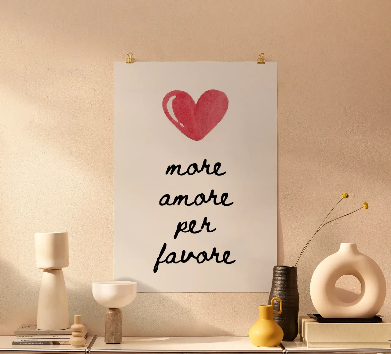 More amore per favore poster con telaio in legno da PinkCandyWalls