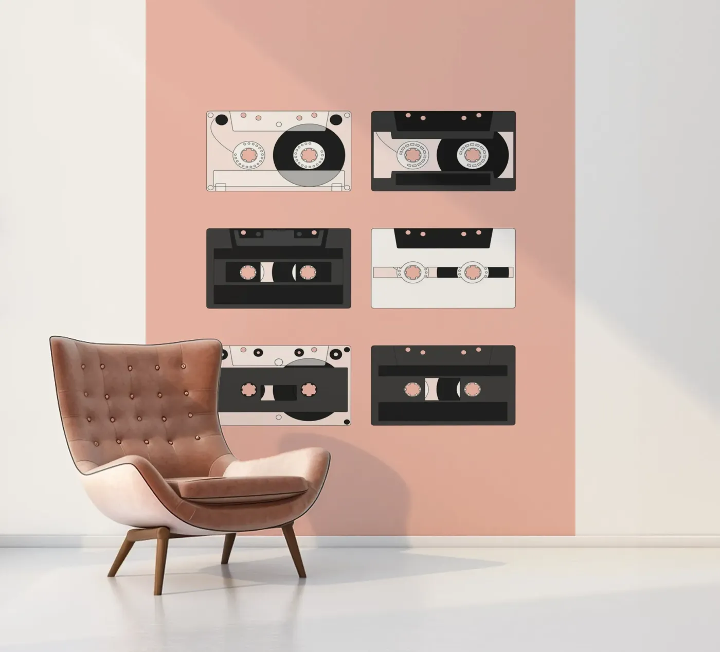 Retro Cassette Tape (Pastel Red Art) fotobehang van kathrinmay