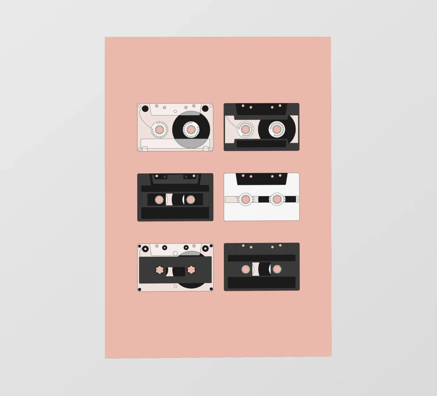 Retro Cassette Tape (Pastel Red Art) fotobehang van kathrinmay