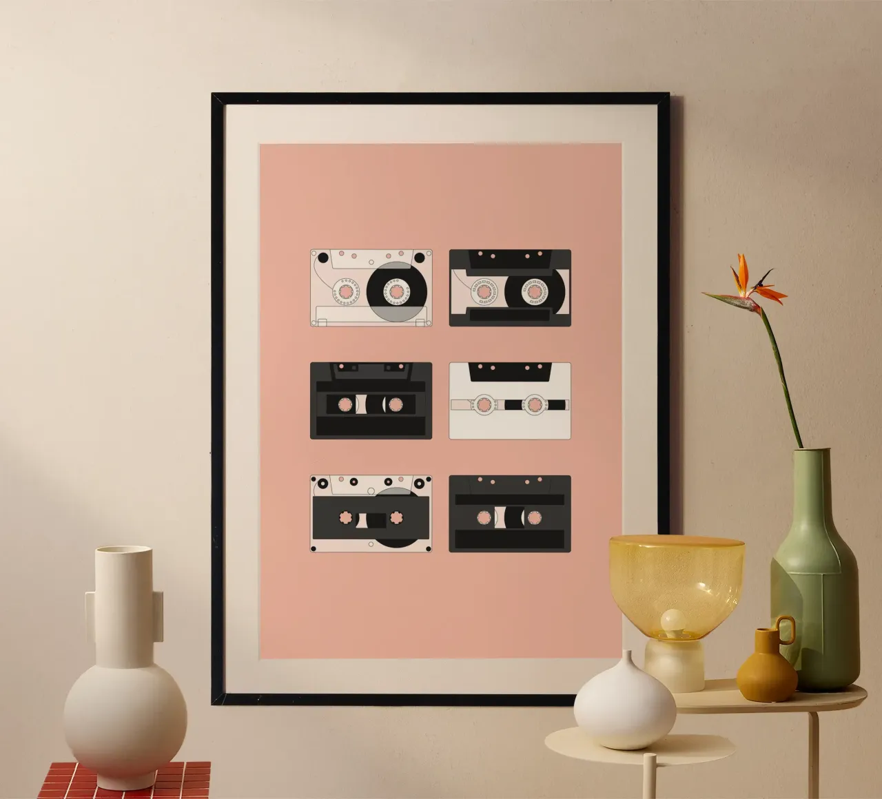 Cassette Pattern #3 poster with plastic frame by kathrinmay