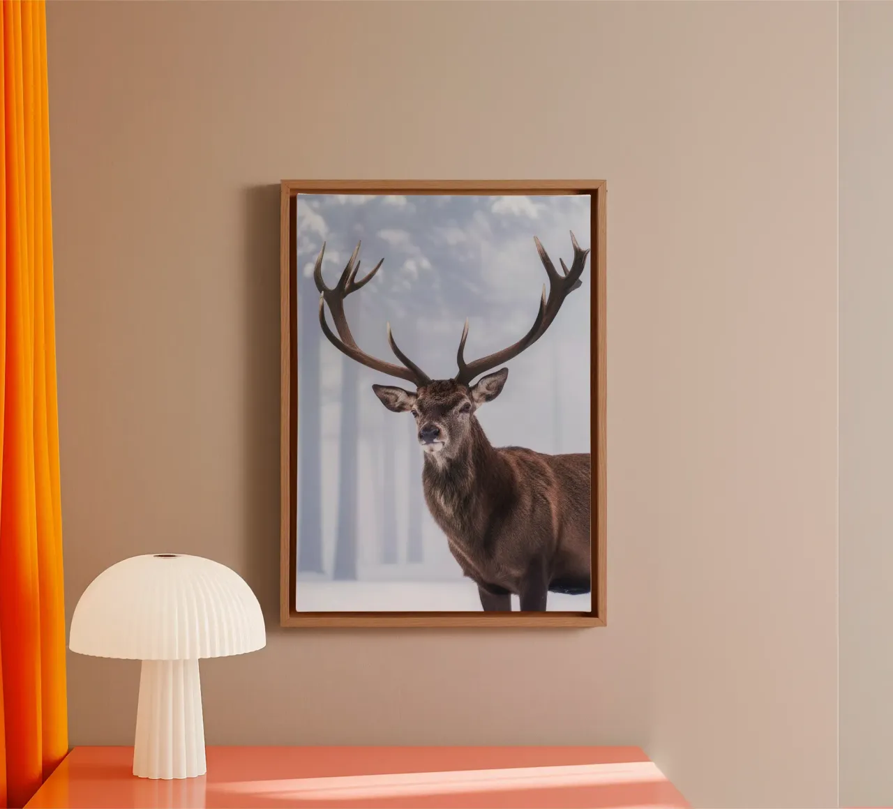 Deer in Winter Forest tela con Cornice a cassetta da Attaboy Dsgn
