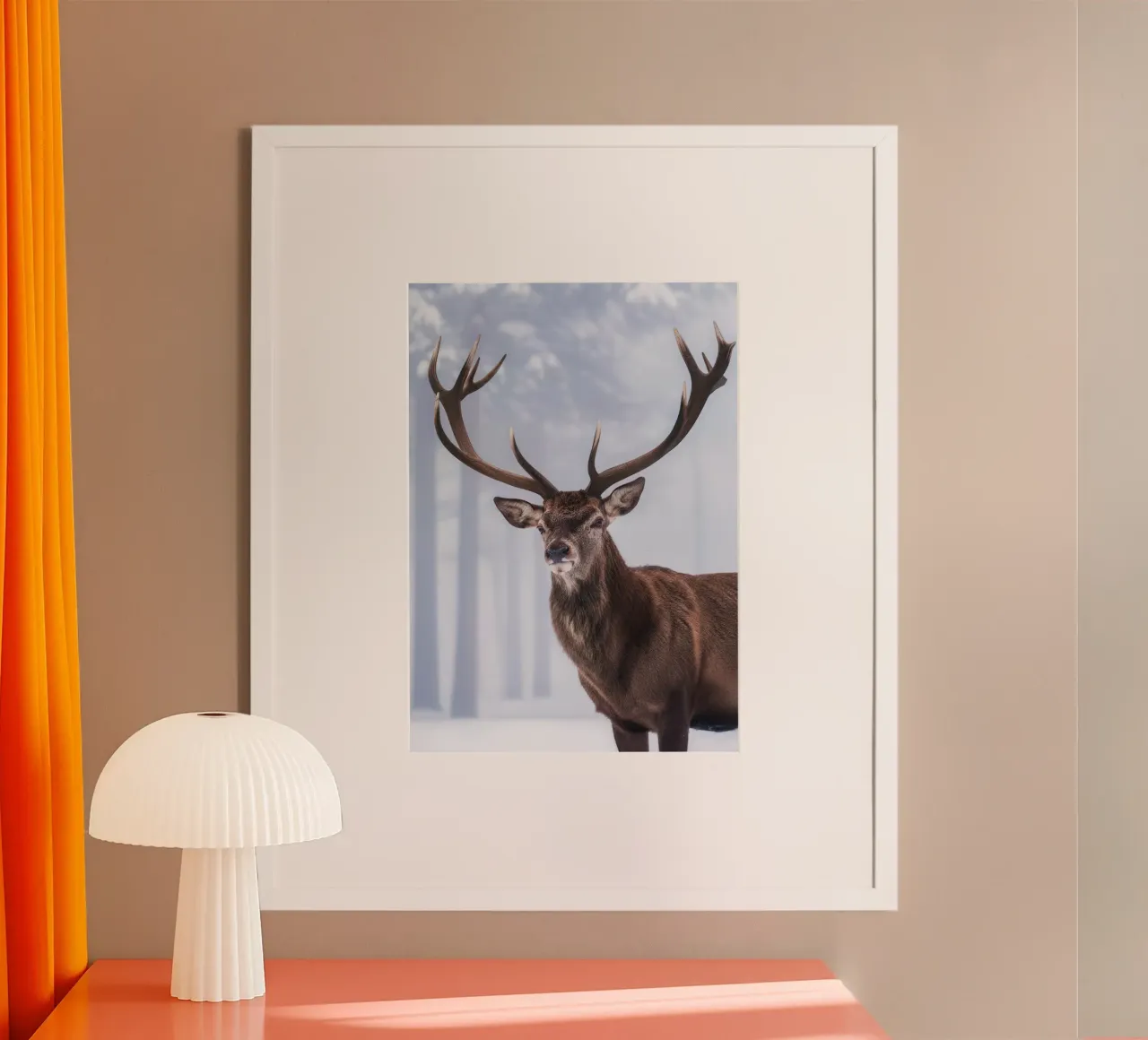 Deer in Winter Forest poster con telaio in legno da Attaboy Dsgn