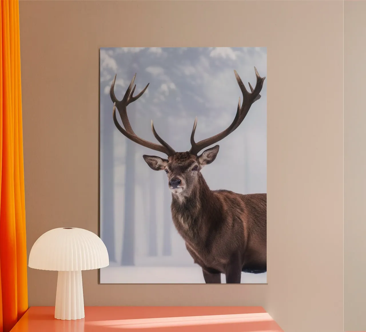 Deer in Winter Forest poster con telaio in legno da Attaboy Dsgn