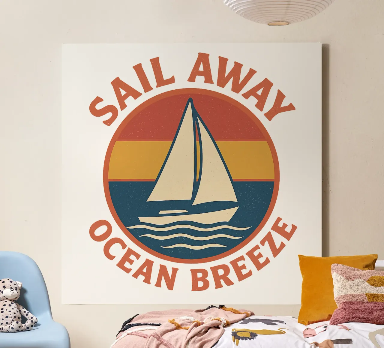 Sail Away – Retro Maritimes Segelboot Design | Ocean Breeze canvas met Baklijst van Fies&Fein