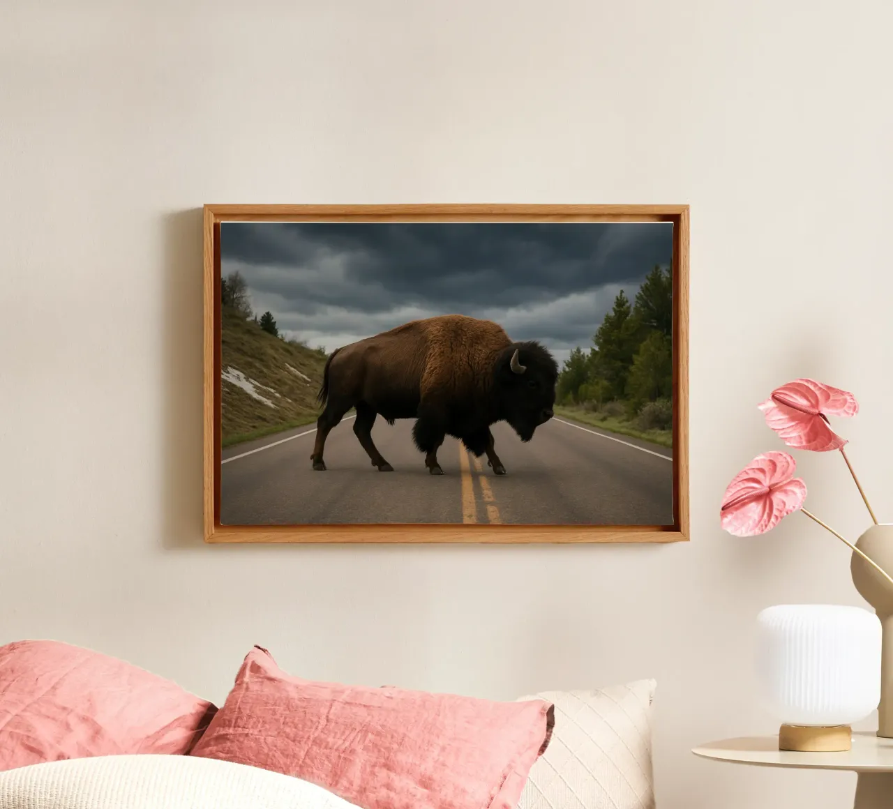 Bison on the Road tela con Cornice a cassetta da Attaboy Dsgn