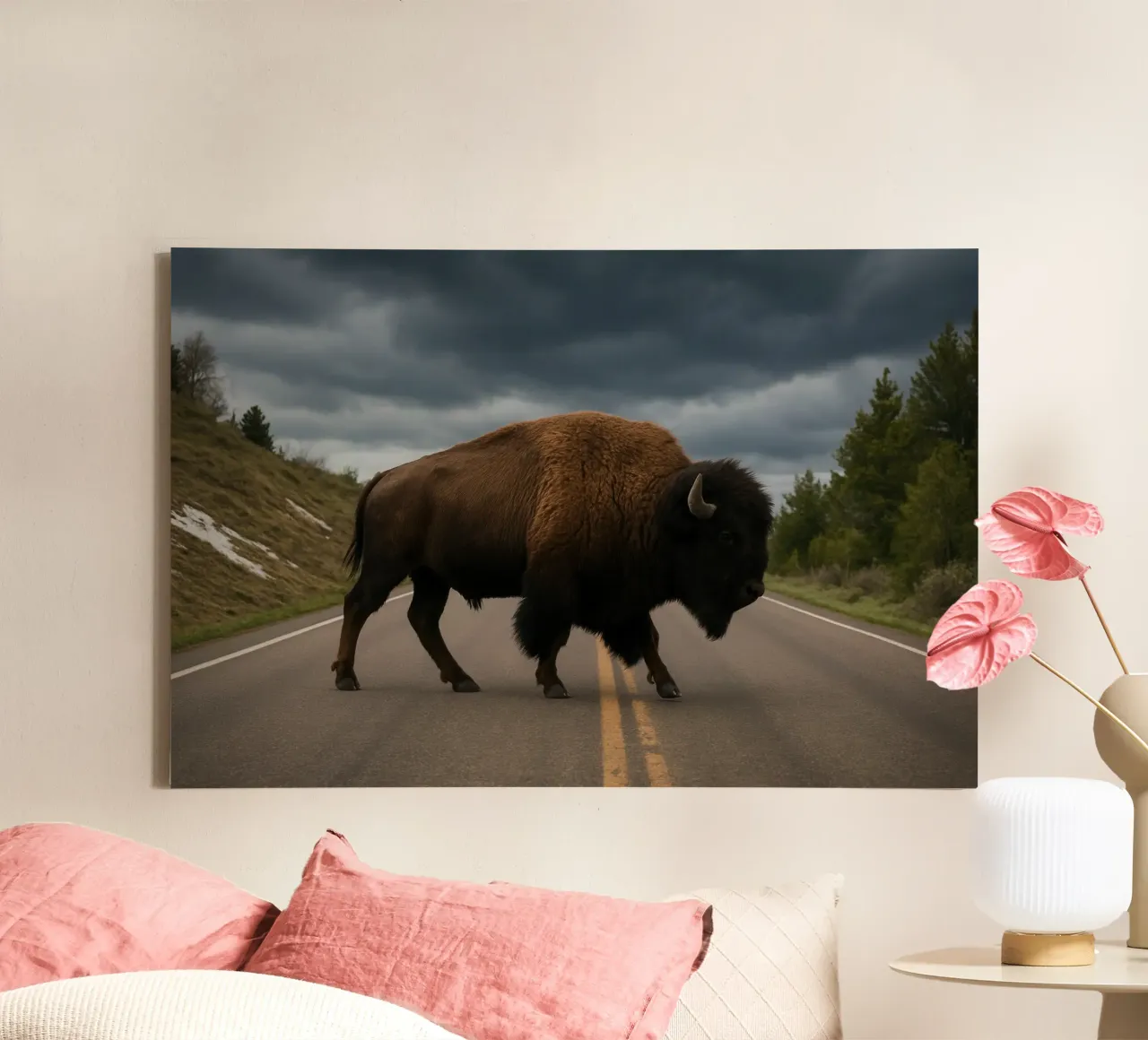 Bison on the Road tela con Cornice a cassetta da Attaboy Dsgn