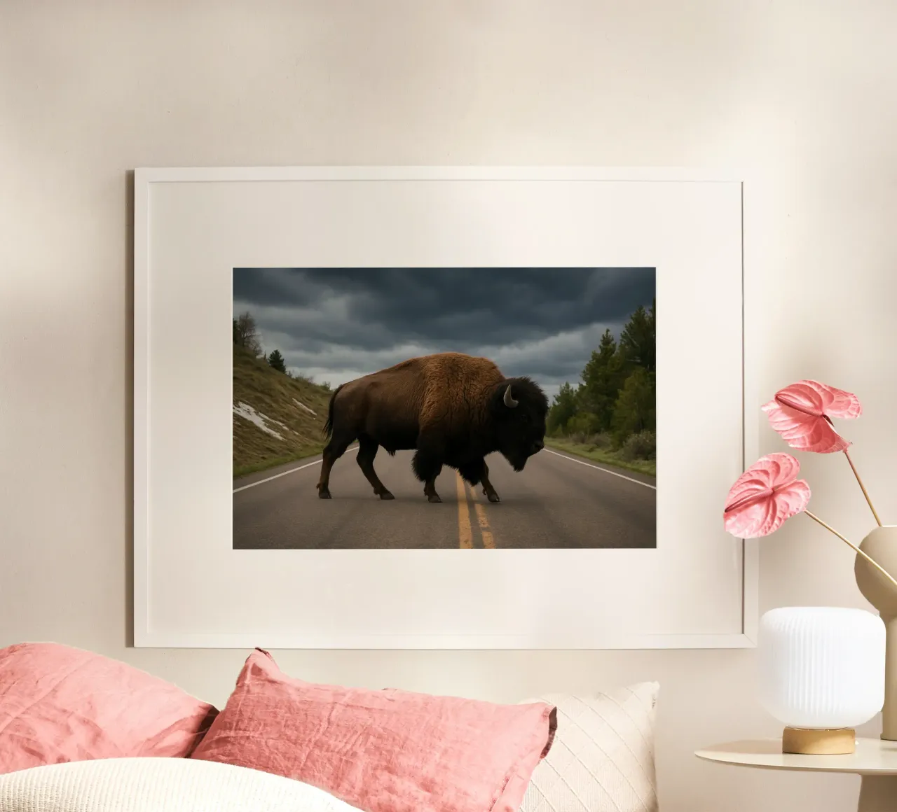 Bison on the Road poster con telaio in plastica da Attaboy Dsgn