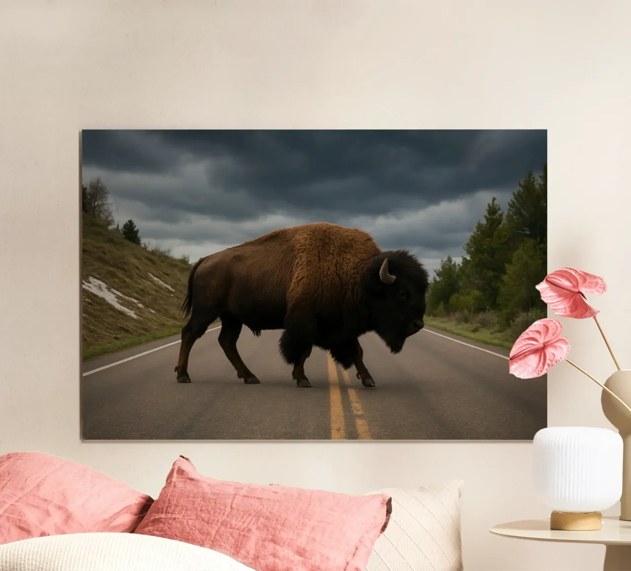 Bison on the Road poster con telaio in plastica da Attaboy Dsgn