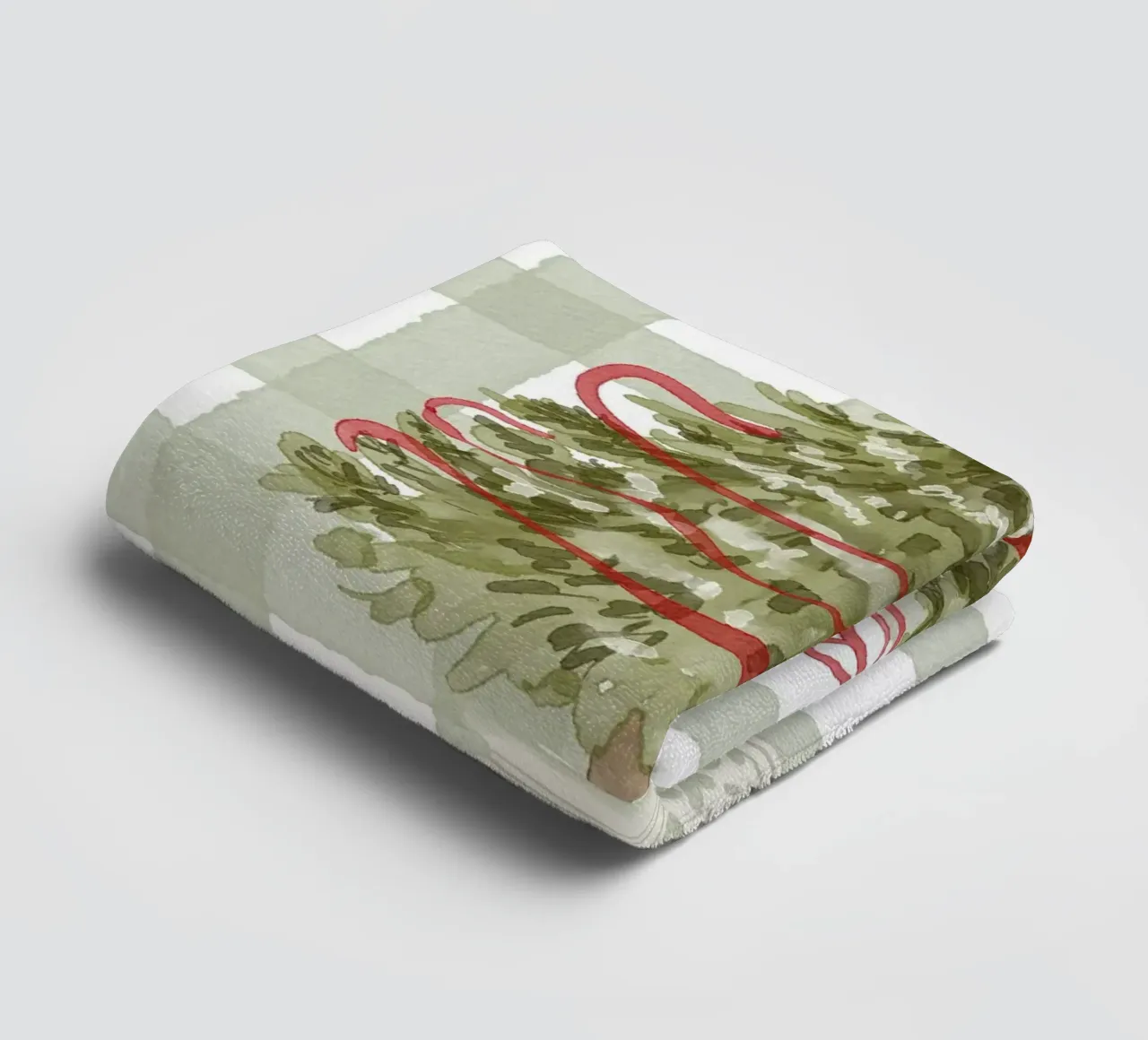 Vintage Christmas Tree with Red Ribbon on Gingham Check towel by Stilrausch