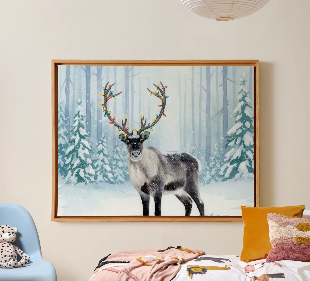 Reindeer with Christmas Lights tela con Cornice a cassetta da Attaboy Dsgn
