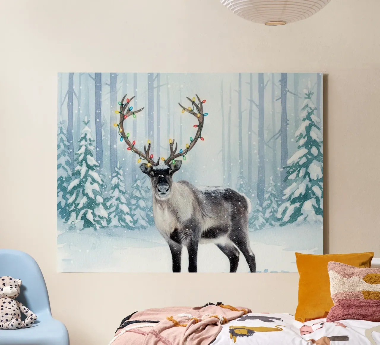 Reindeer with Christmas Lights tela con Cornice a cassetta da Attaboy Dsgn