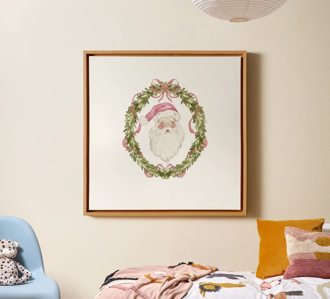 Ghirlanda di Babbo Natale vintage con nastro verde e rosa tela con Cornice a cassetta da Stilrausch
