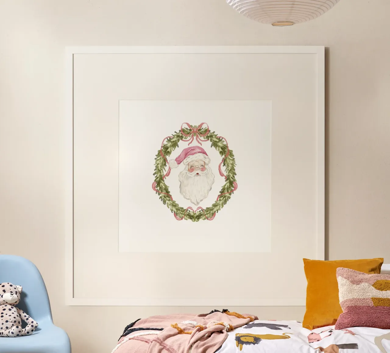Ghirlanda di Babbo Natale vintage con nastro verde e rosa poster da Stilrausch