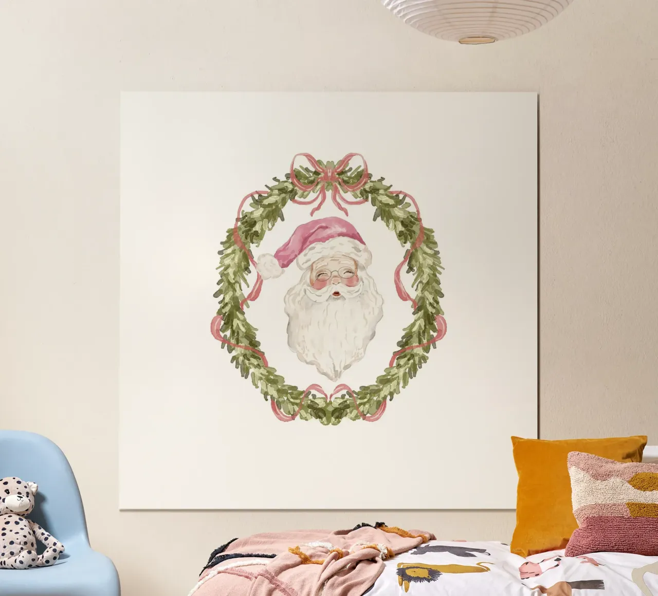 Ghirlanda di Babbo Natale vintage con nastro verde e rosa poster da Stilrausch