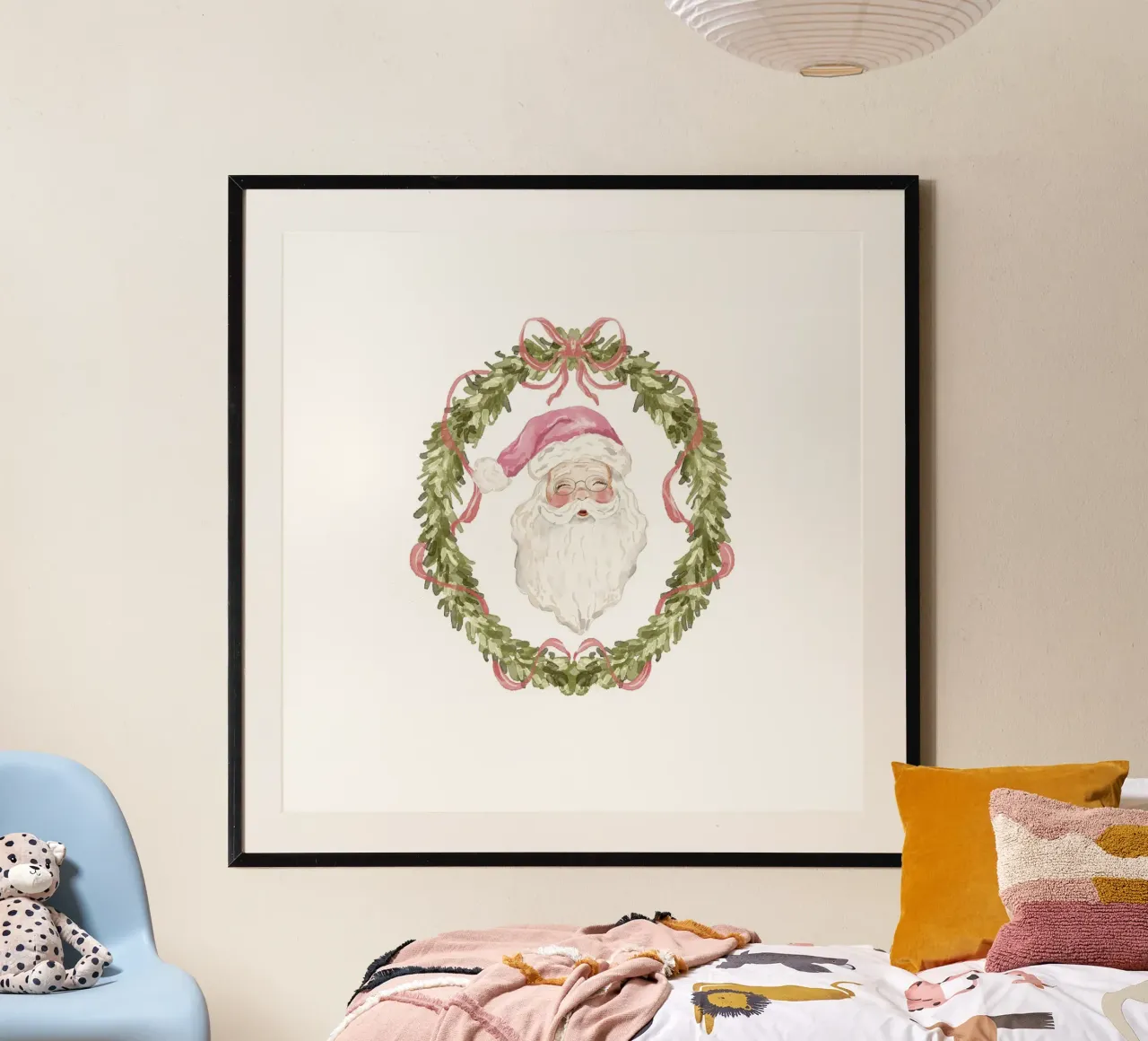 Ghirlanda di Babbo Natale vintage con nastro verde e rosa poster da Stilrausch