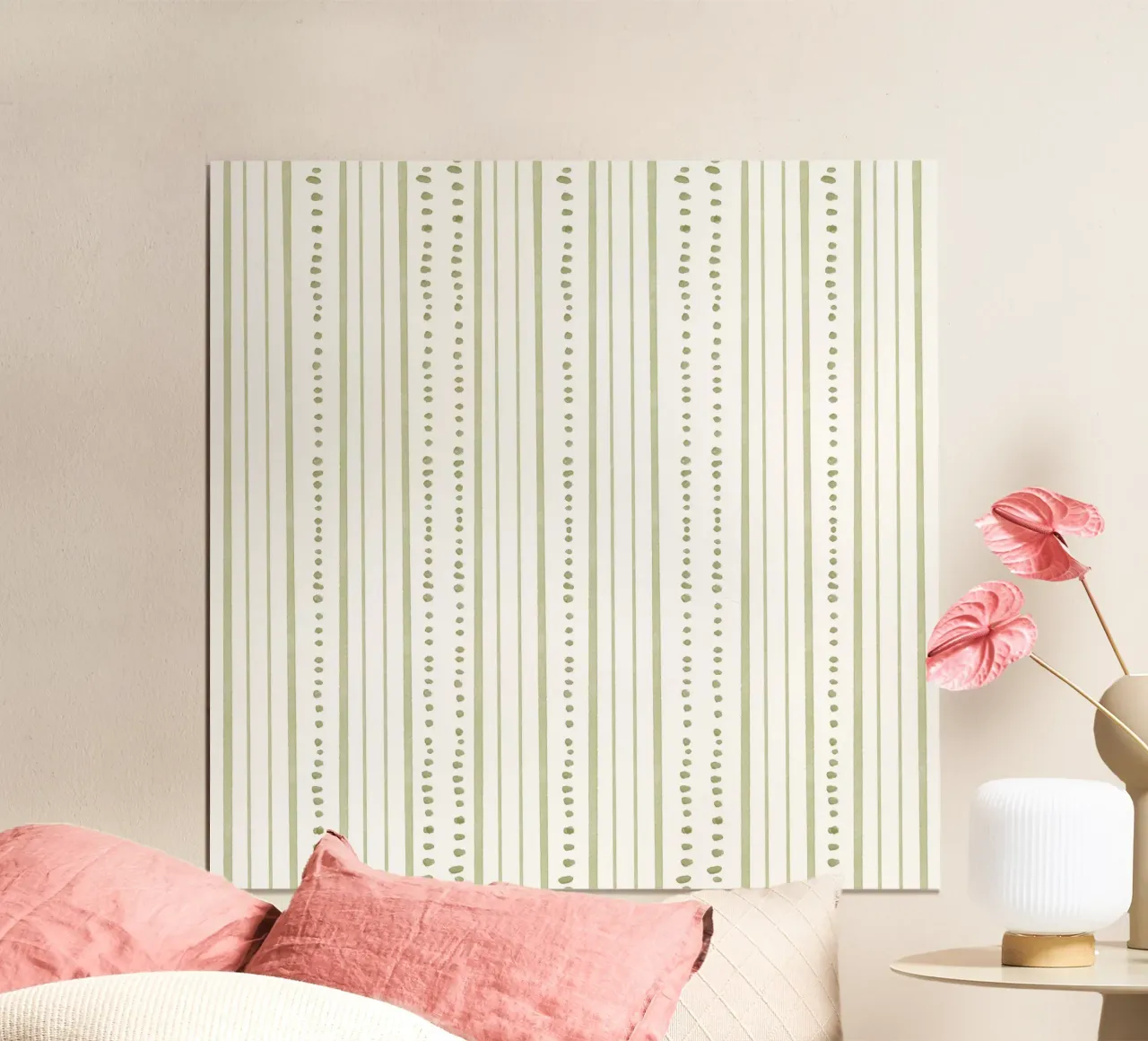Strisce acquerellate verde vintage con linee verticali punteggiate poster da Stilrausch