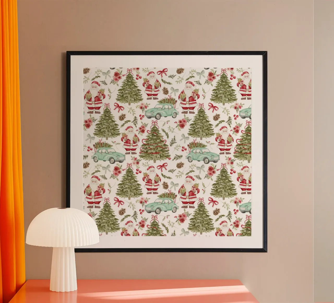 Alberi di Babbo Natale d'epoca Auto e regali Motivo di vacanza poster da Stilrausch